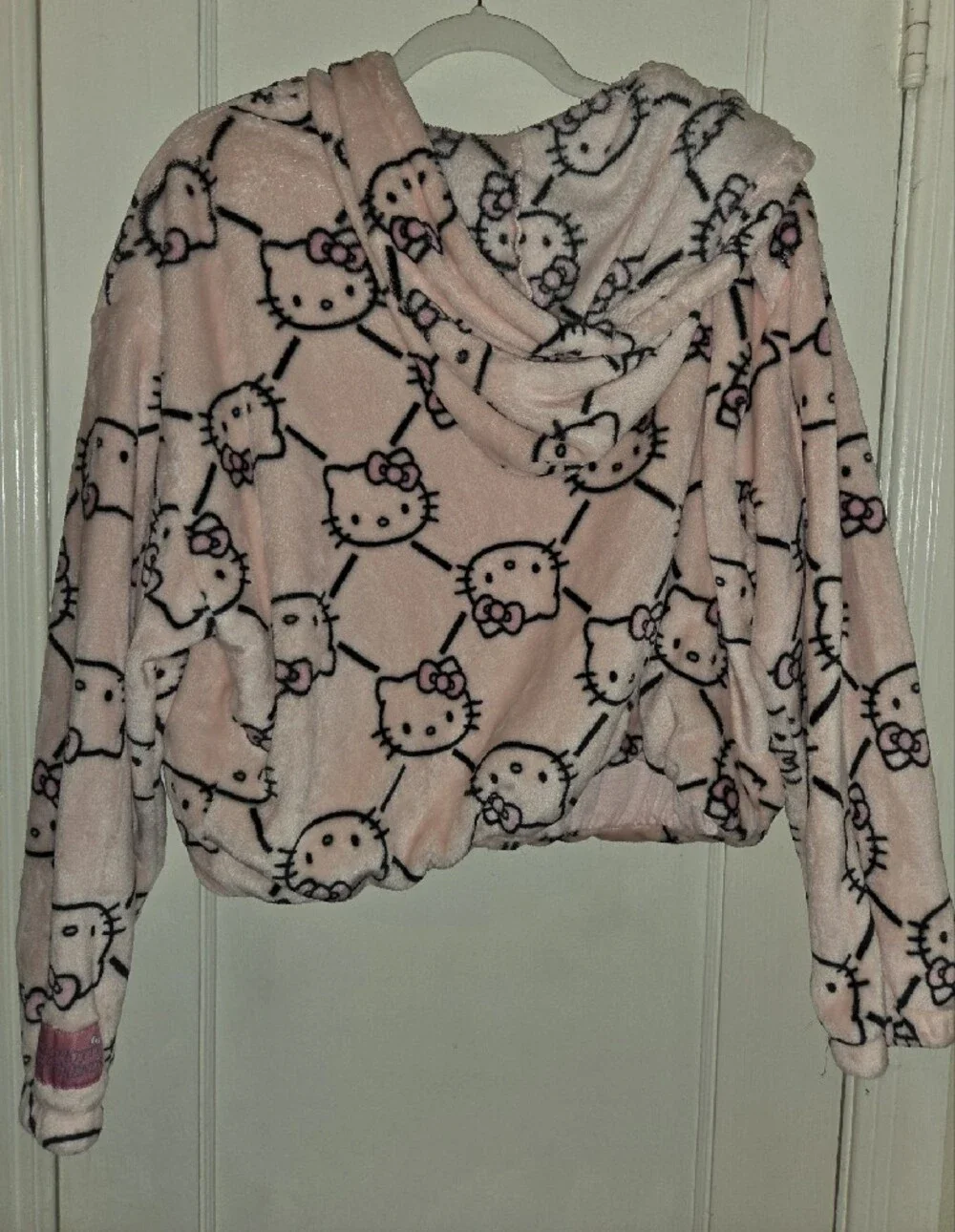 Hello Kitty Pink Plush Hooded Zip Jacket with Pom Tassels